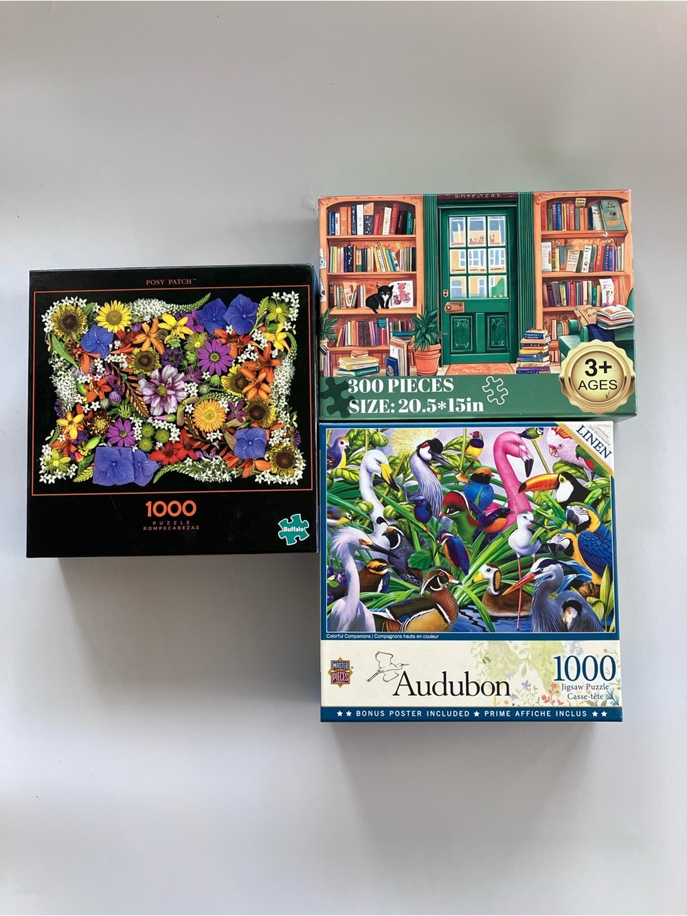 3 Jigsaw Puzzle Bundle Buffalo Games Audubon Bookstore Adult Puzzles